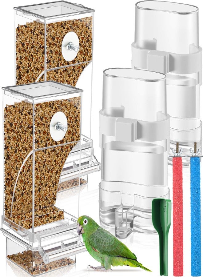 Novabright 7 Pcs No Mess Bird Feeder Water Dispenser Set Include Automatic Parrot Feeder and Drinker with Parrot Paw Grinding Stick Food Accessories for Cage Cockatiels Lovebirds Finch Macaws - Image 1